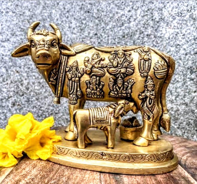 Brass Kamdhenu (cow calf)