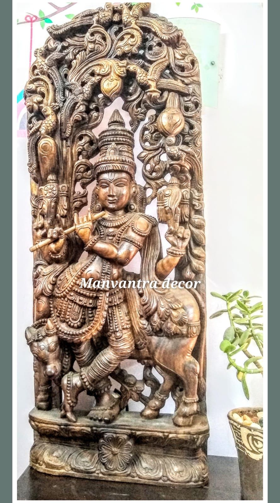 4 feet Cow Krishna wall panel