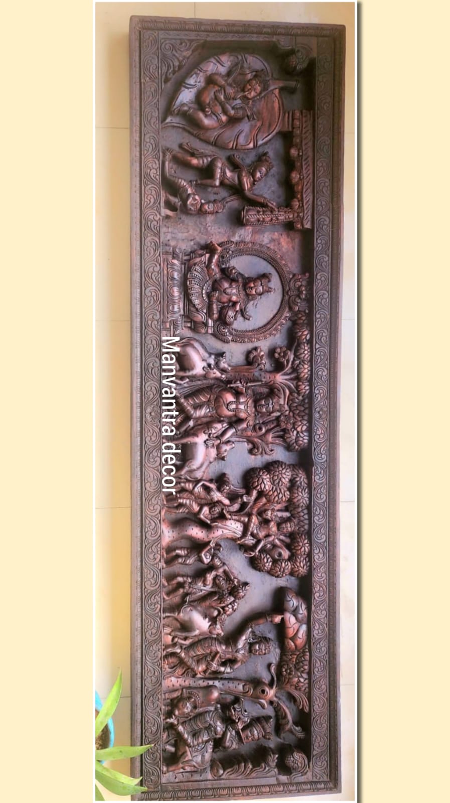 Wooden Krishna Leela panel