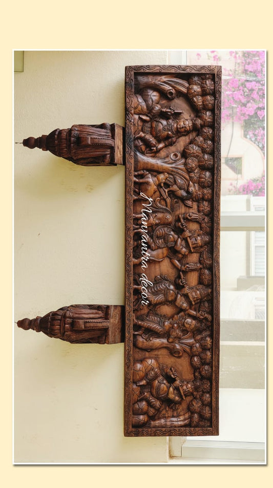 Wooden Krishna Leela panel