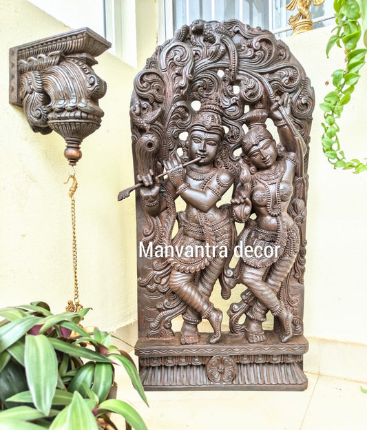 3 feet radha krishna panel in wood