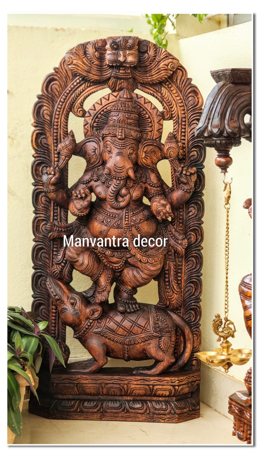 3 feet dancing ganesha panel in teak wood