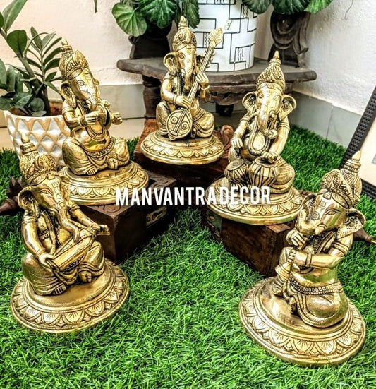 Musical Ganesha set of 5 pieces in pure brass