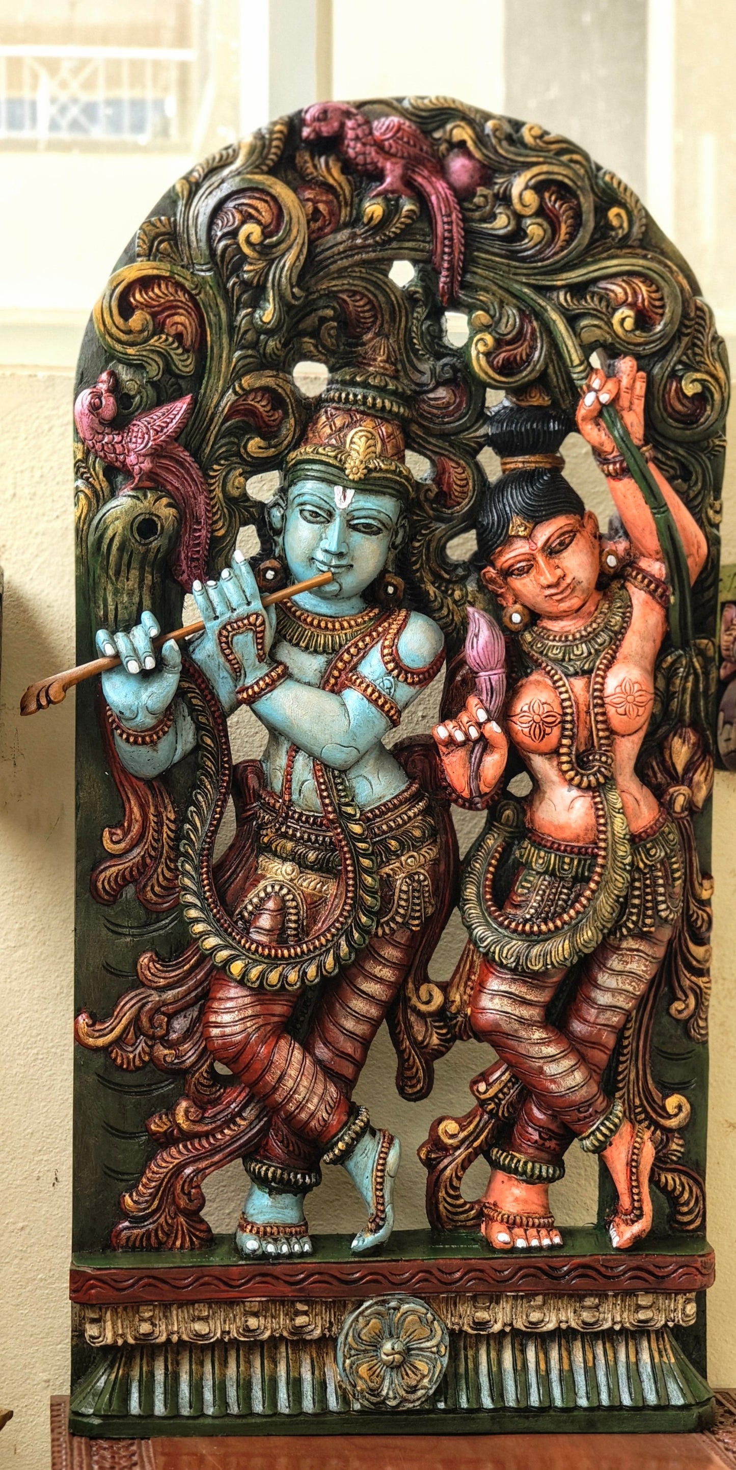 3 feet radha krishna panel in wood