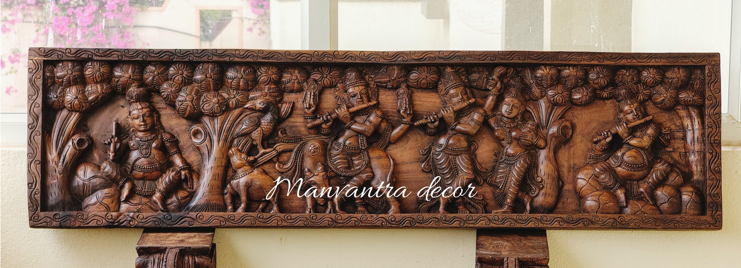 Wooden Krishna Leela panel