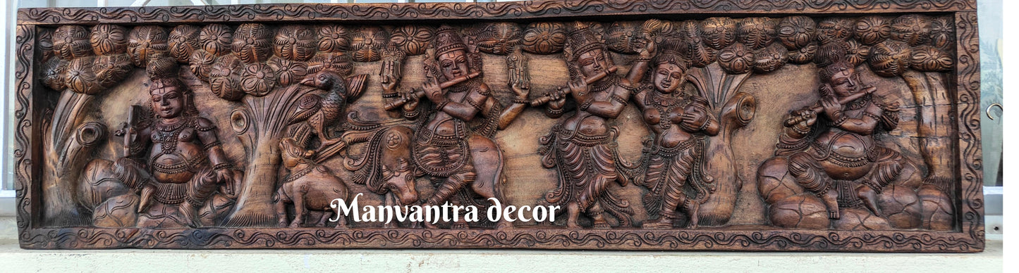 Wooden Krishna Leela panel