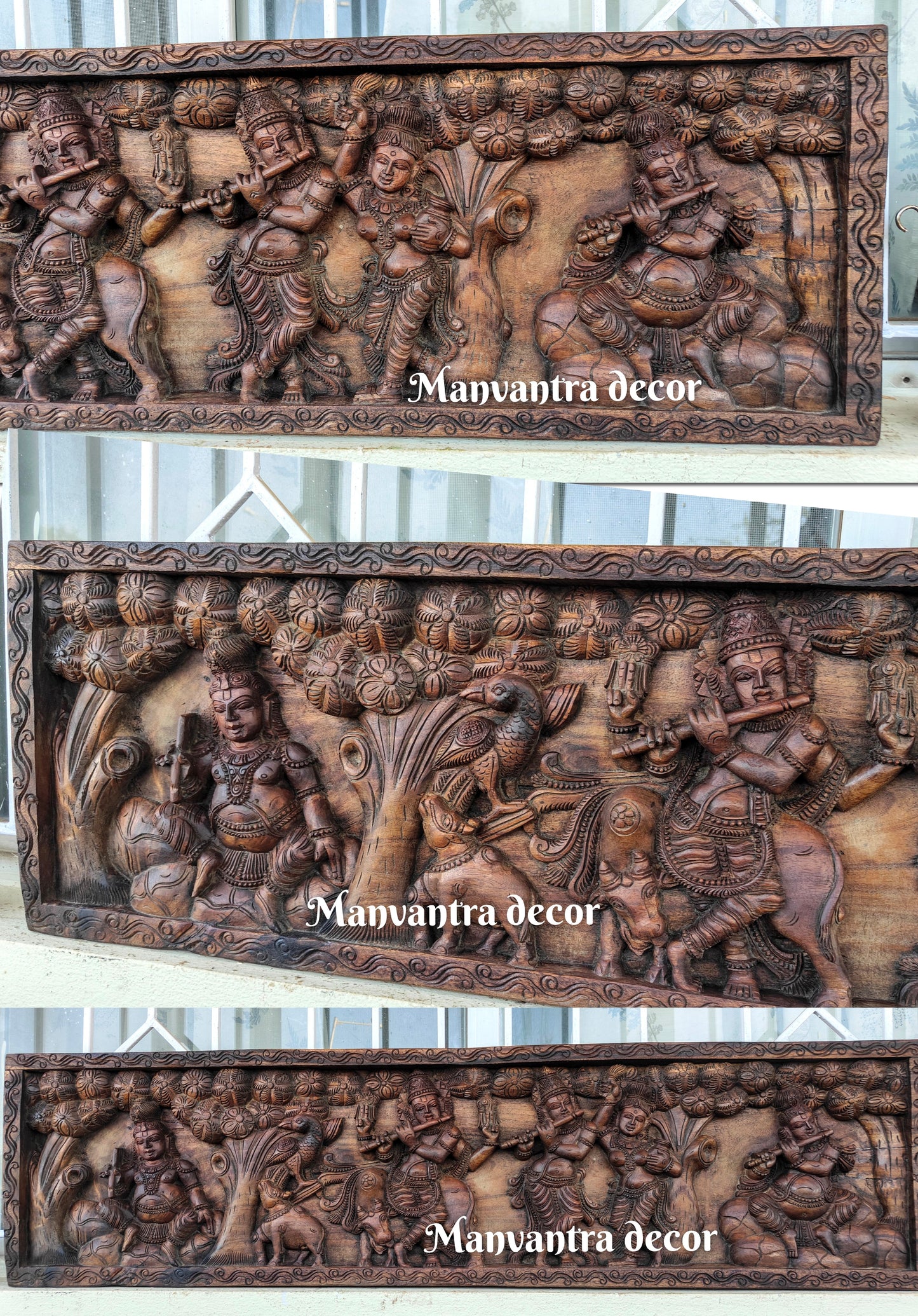 Wooden Krishna Leela panel