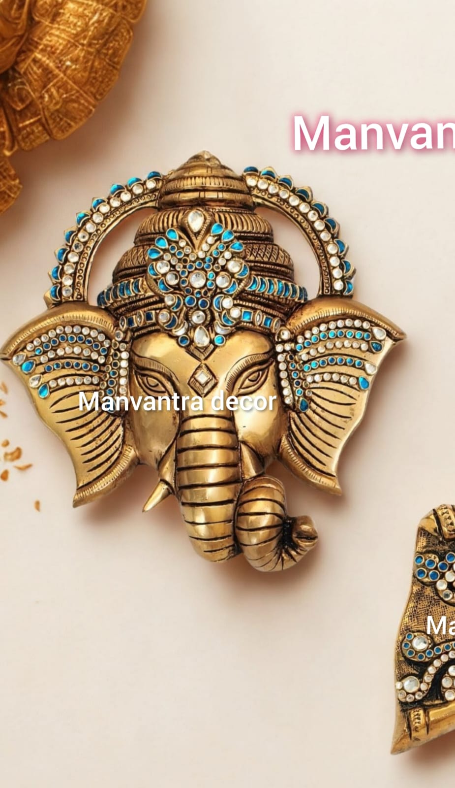Exotic and beautiful Ganesha wall hang in pure brass with special stone work
