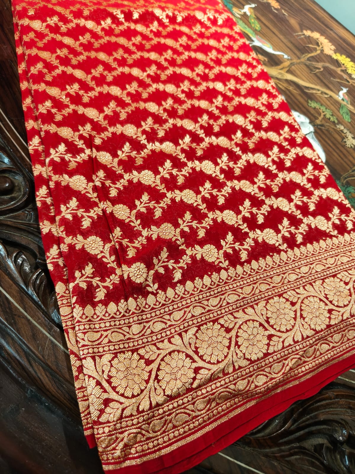 Pure 100% mulberry lightweight silk red saree completely hand woven in pure zari