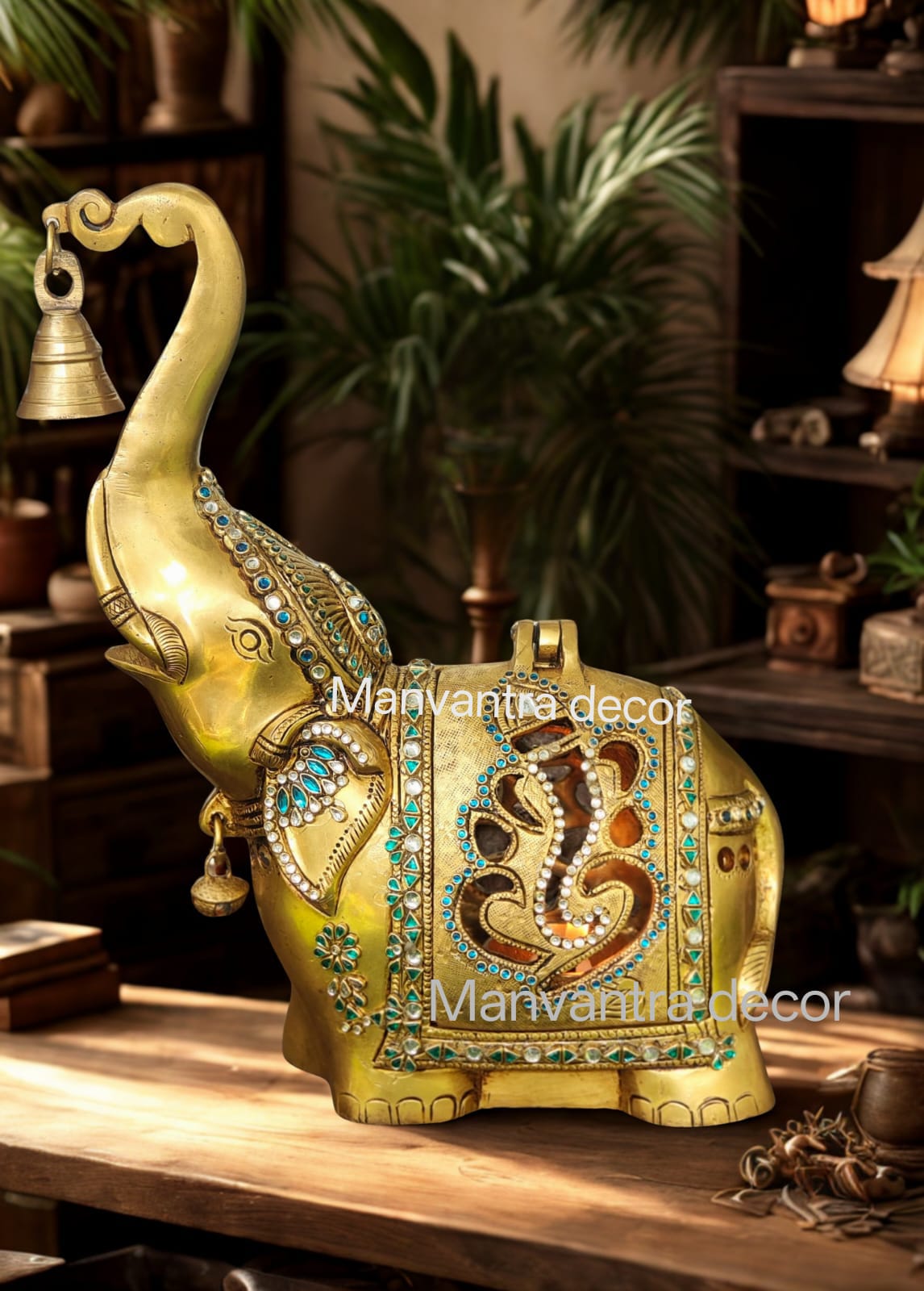 Elephant with bell ,a decor piece , beautiful gift with special stones studded