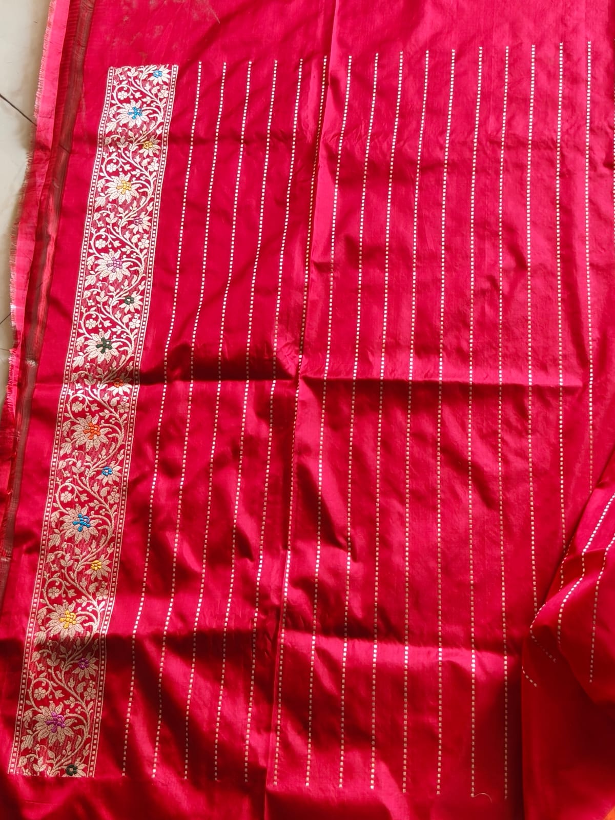 Pure Mulberry silk with pure zari completely hand woven with interlocking zari work