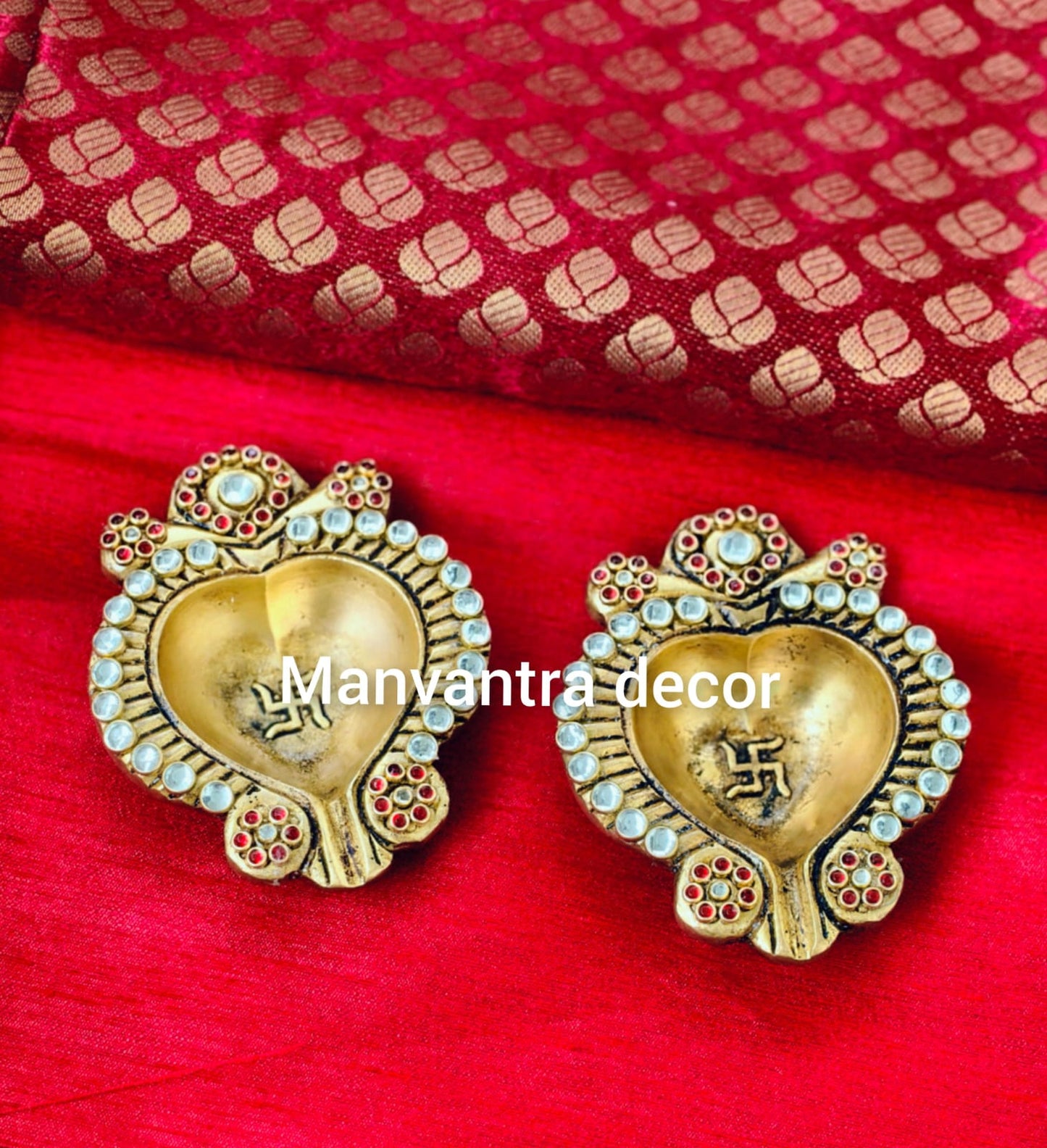 Beautiful diyas , brass, with stonework in pure brass(pair)