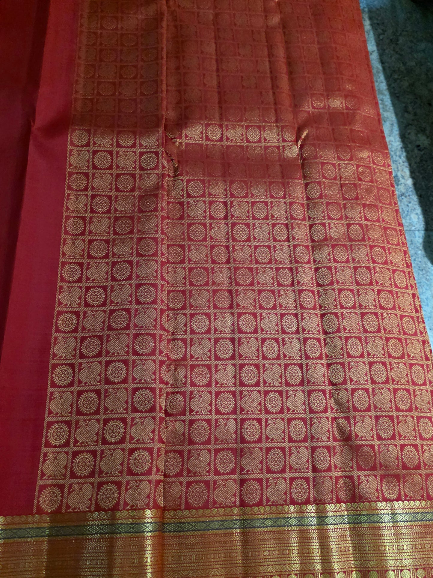 Pure Mulberry orange colour silk saree with pure zari completely hand woven