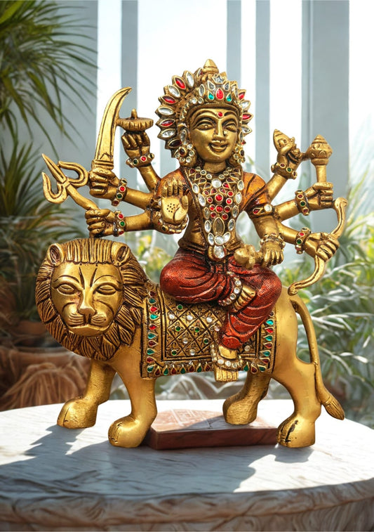 Durga idol , pure brass with special stone work