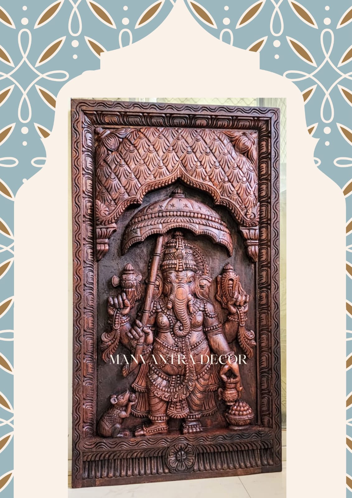 3.5 feet Wall panel - umbrella Ganesha