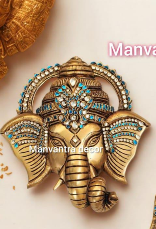 Exotic and beautiful Ganesha wall hang in pure brass with special stone work