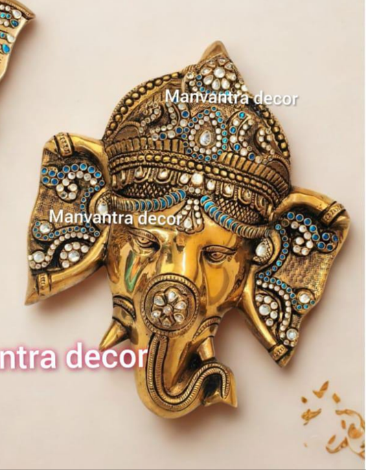 Exotic and beautiful Ganesha wall hang in pure brass studded with special kundan stones