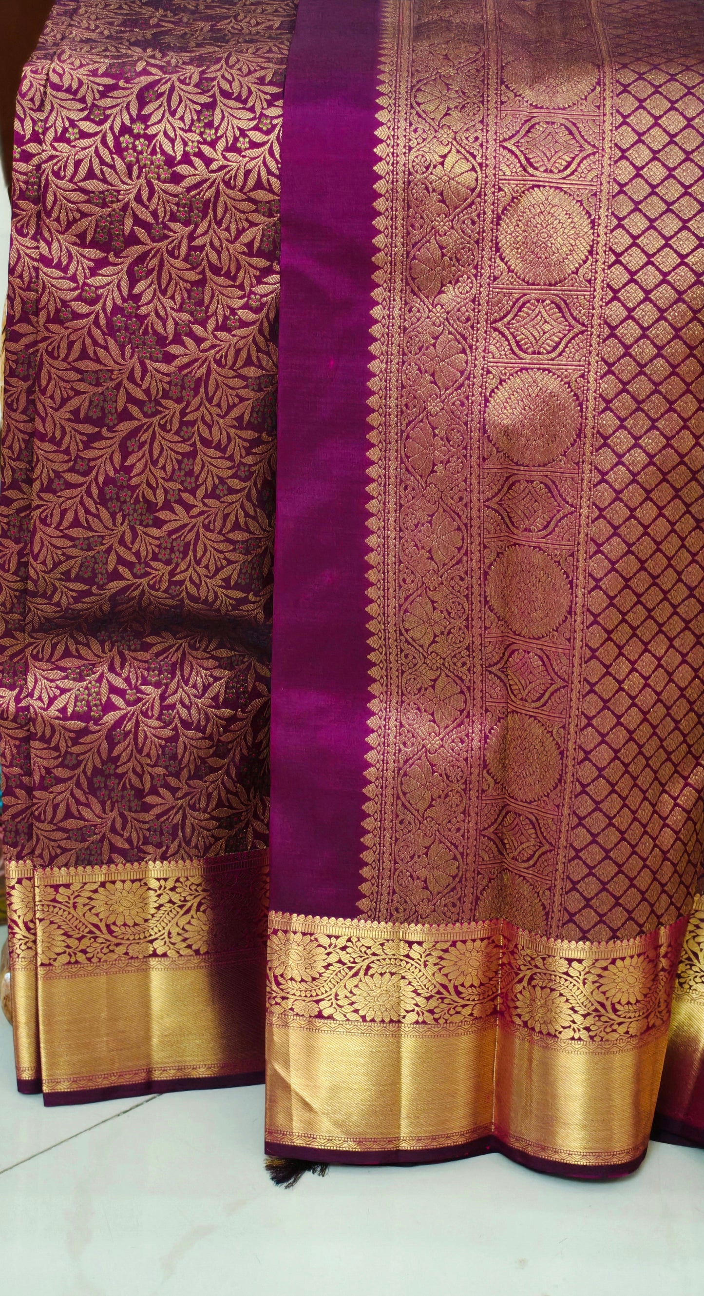 Double tone purple with heavy golden zari work
