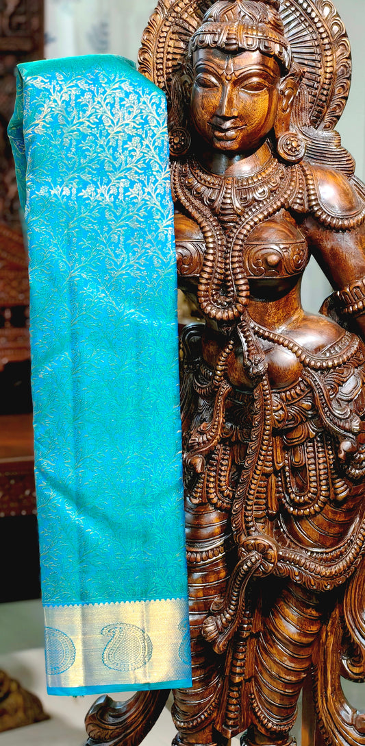 Double tone Blue and silver floral patterns Silk saree