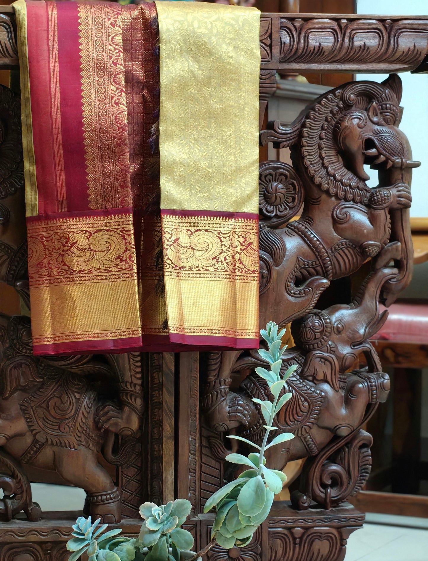 Golden Yellow Heavy Silk Saree with Annam figures in border
