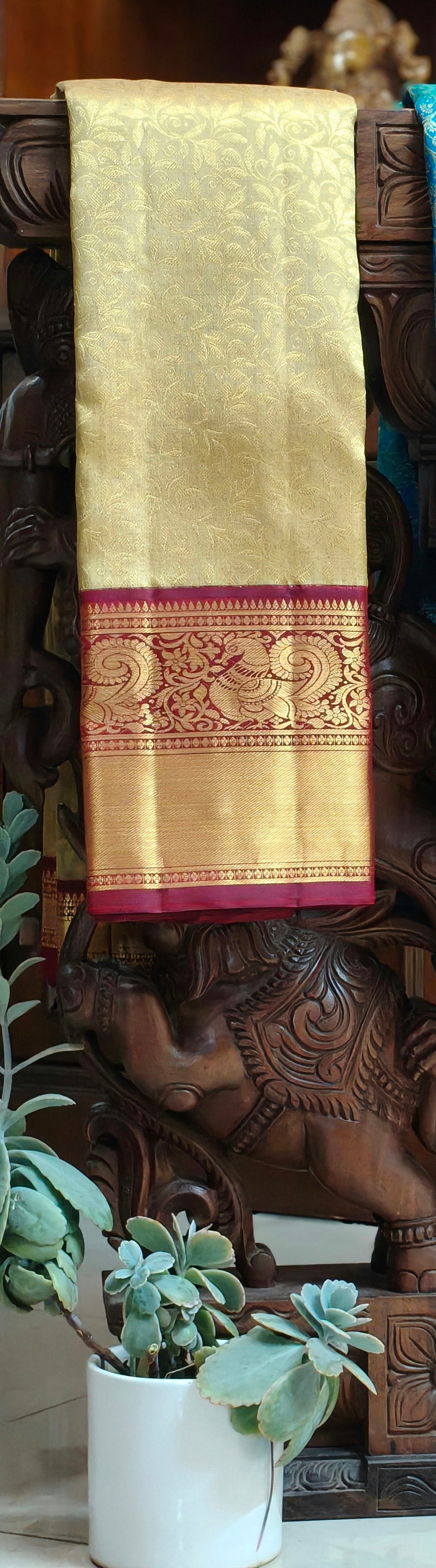 Golden Yellow Heavy Silk Saree with Annam figures in border