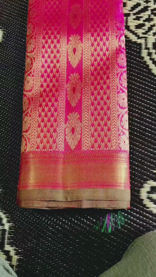 Double tone pink and golden heavy silk Saree