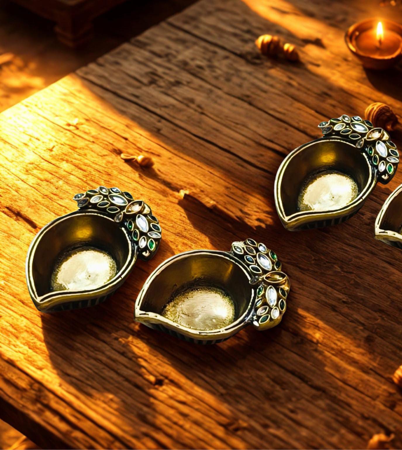 Leaf design diyas in pure casted brass ( pair )