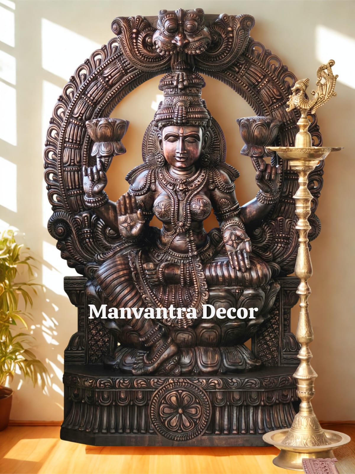 Goddess Lakshmi solid teakwood idol completely handcarved