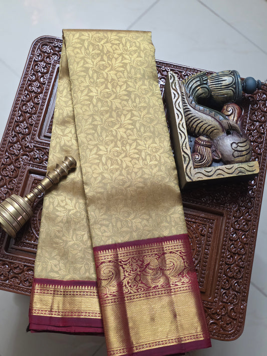 Golden Yellow Heavy Silk Saree with Annam figures in border