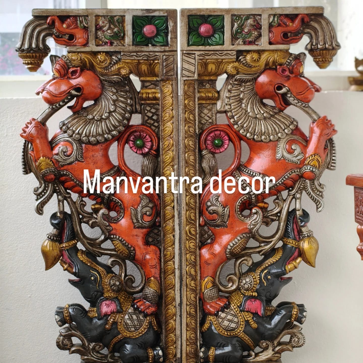 Masterpiece yali brackets 
Carved out of Teakwood with an antique temple-style paint finish