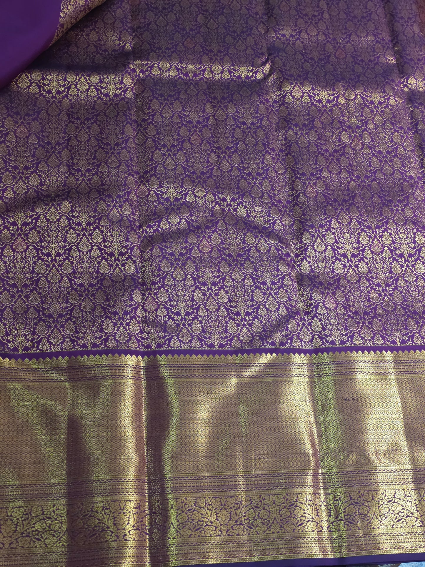 Pure Mulberry silk saree purple colour and golden pure zari completely hand woven.