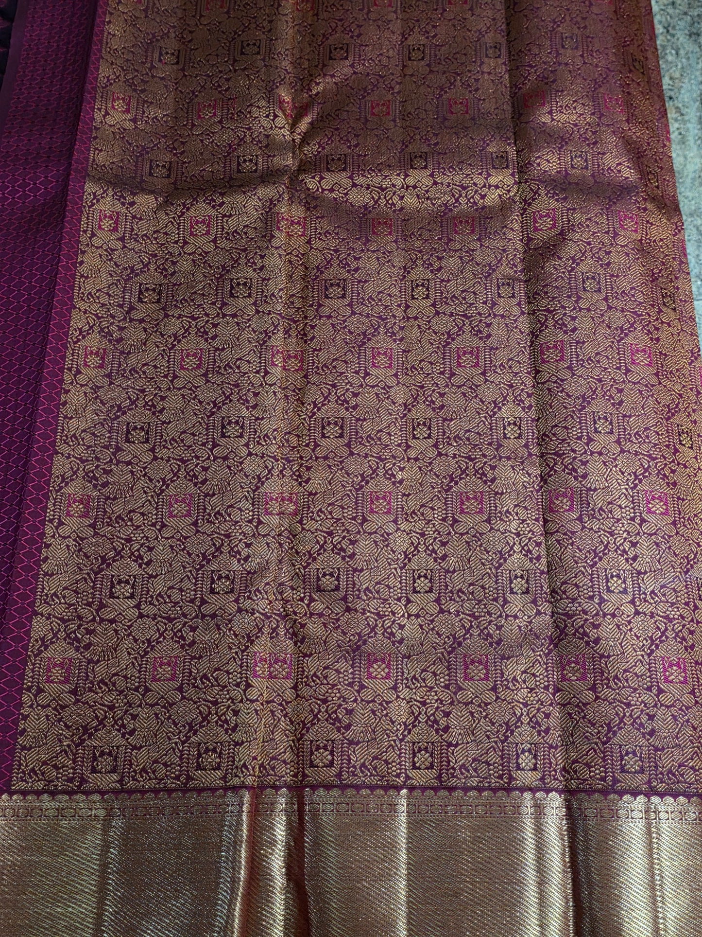 Pure Mulberry rust colour dual tone silk saree with pure zari completely hand woven.