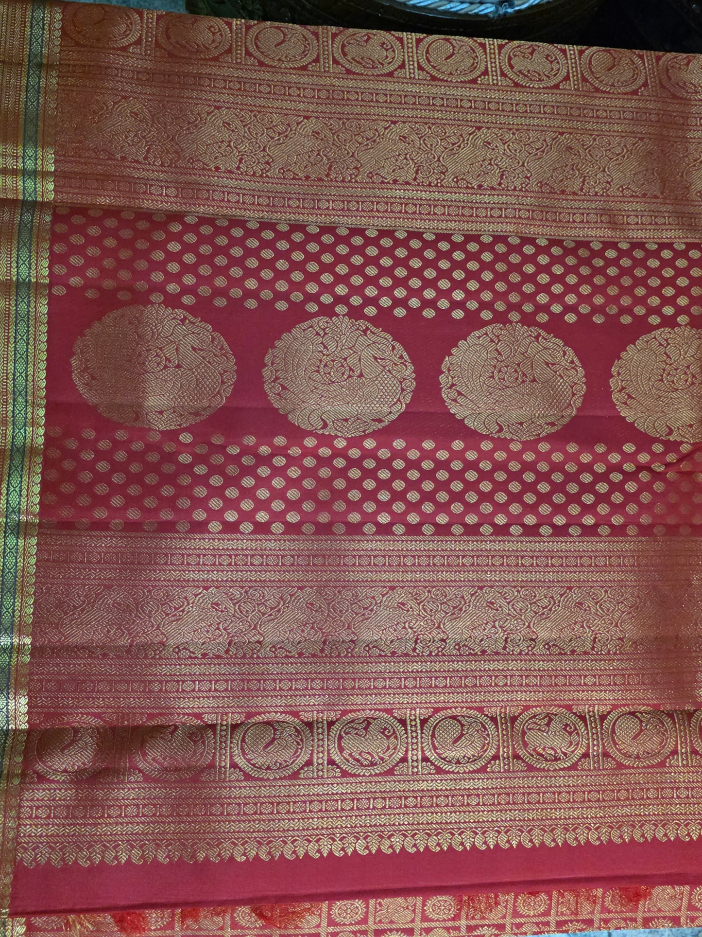 Pure Mulberry orange colour silk saree with pure zari completely hand woven