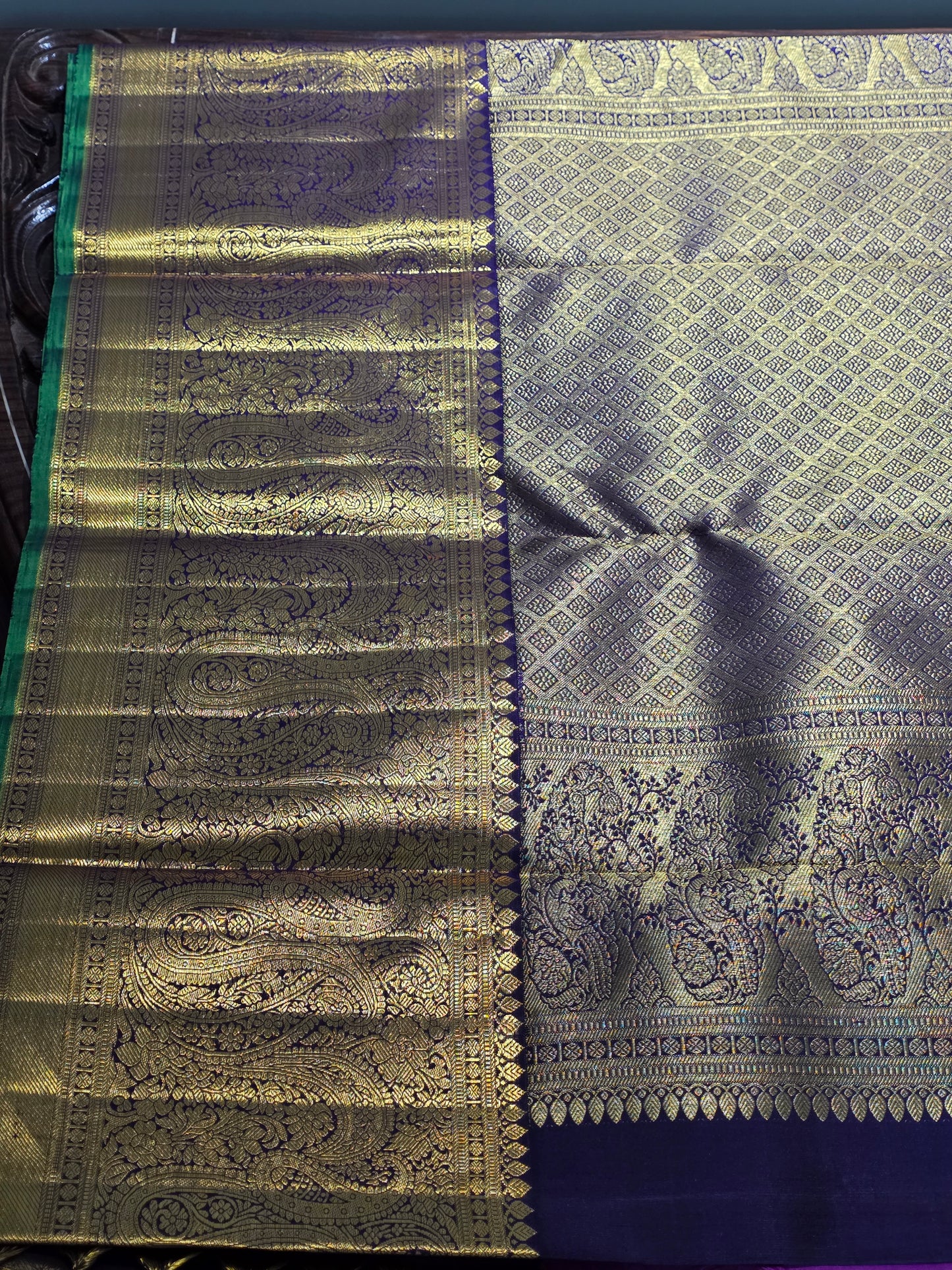 Purple pure silk korvai saree with 100% pure zari and contrasting border and blouse