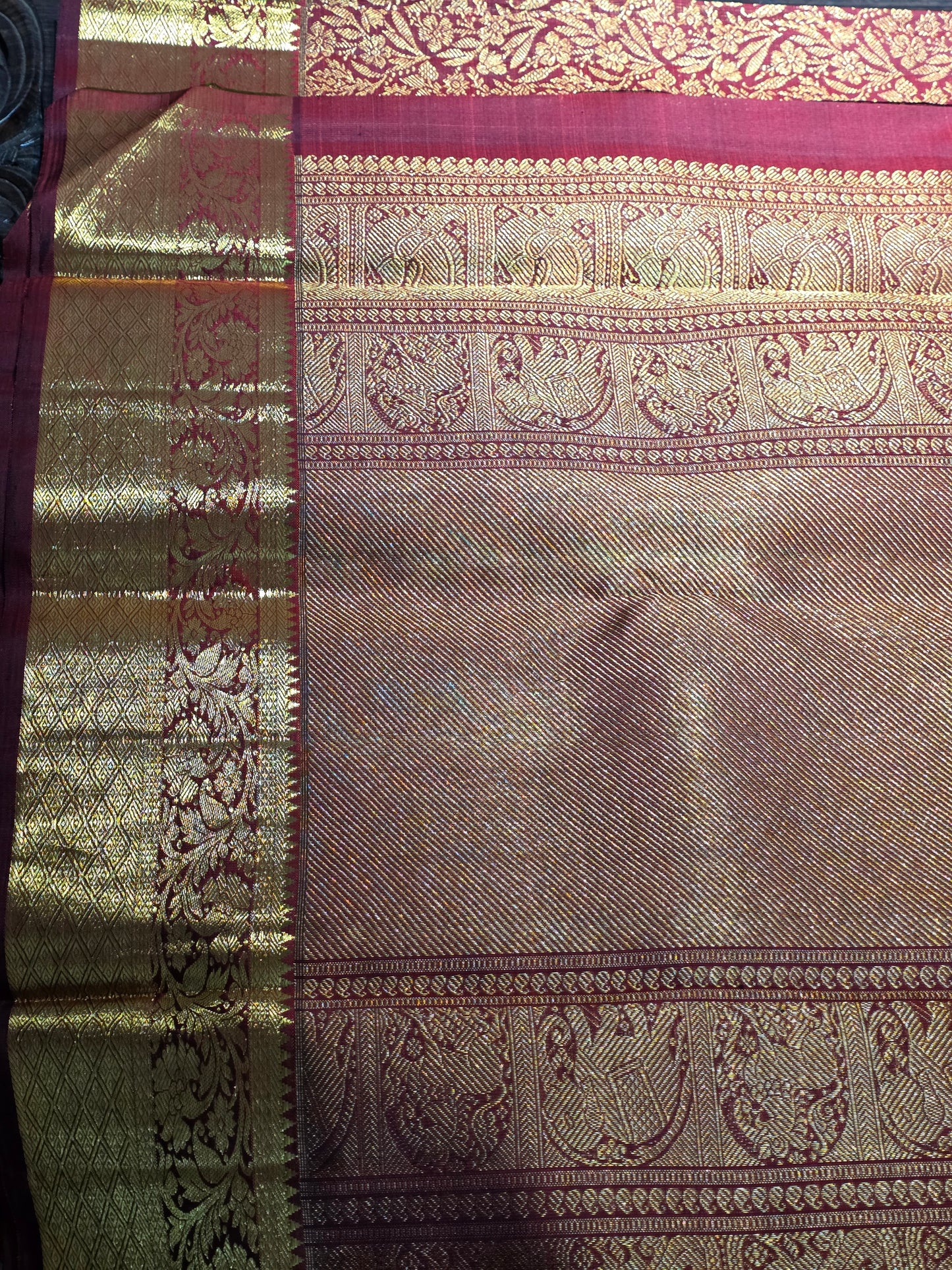 Red / rust pure silk saree with 100% pure zari completely hand woven