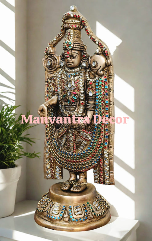 Lord Balaji idol with stonework in pure brass