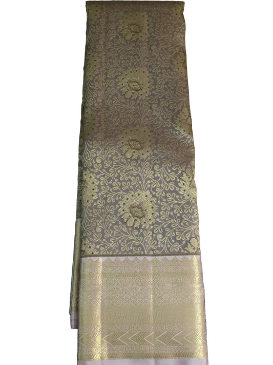 Pure Mulberry silk saree light grey and gilden colour with pure zari completely hand woven.