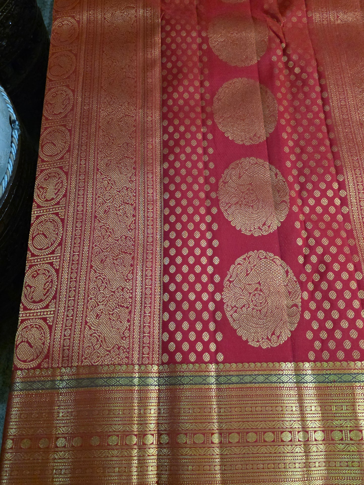 Pure Mulberry orange colour silk saree with pure zari completely hand woven