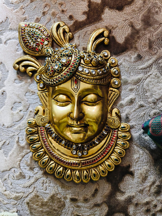 Shreenathji brass wall hang  with stonework and kundan work by hand
