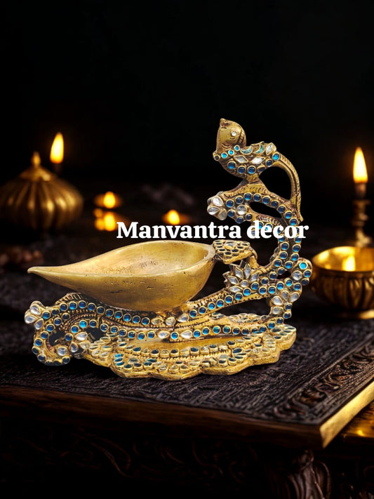 Bird deepak in pure brass with special stonework (single)