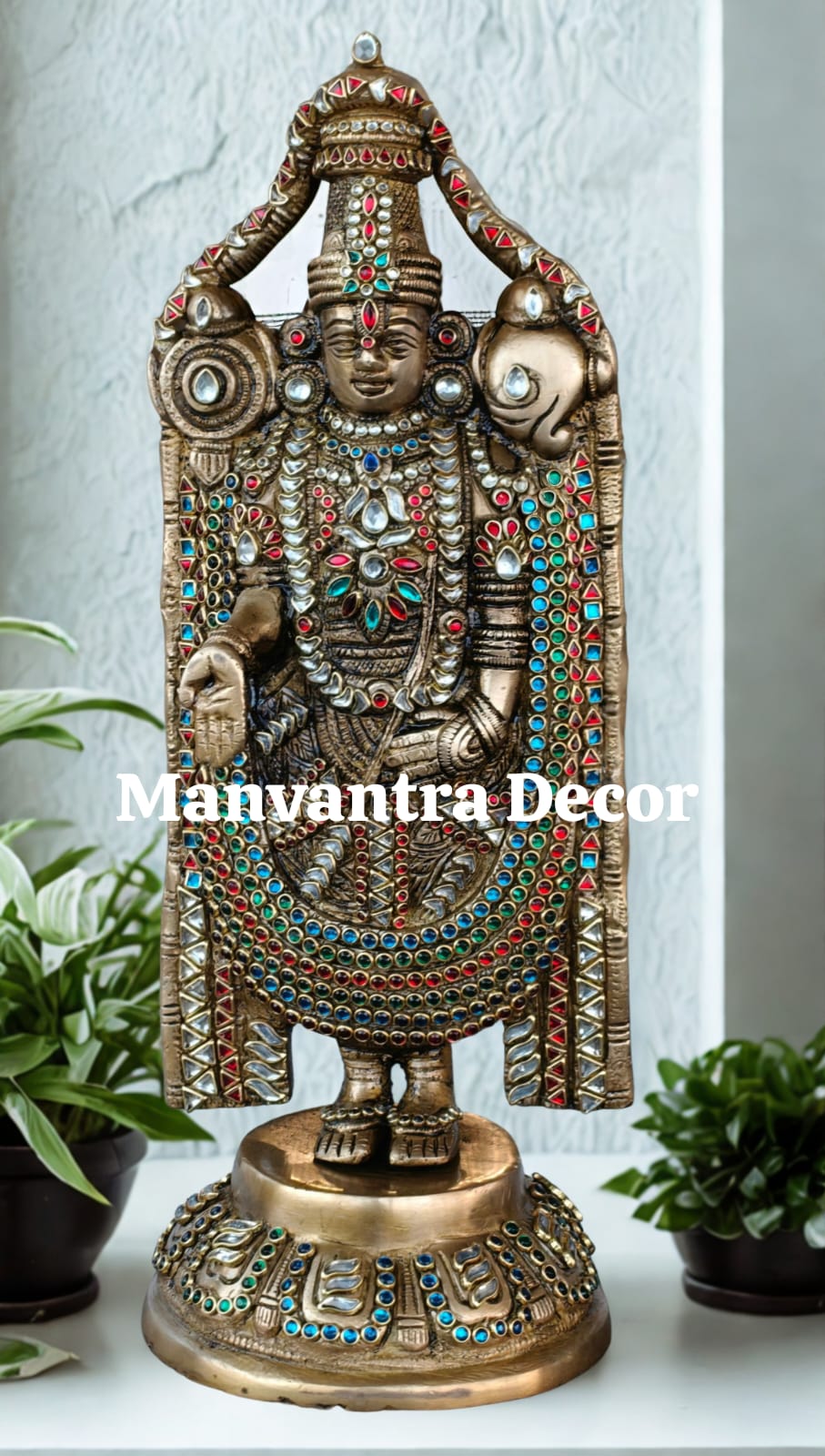 Lord Balaji idol with stonework in pure brass