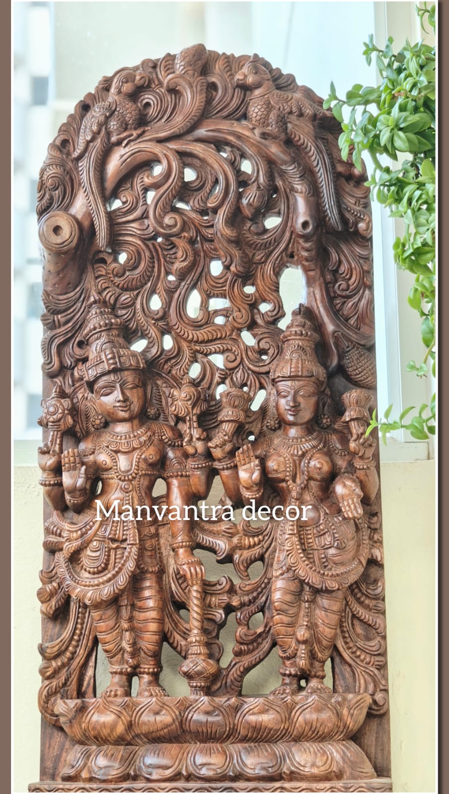 Lord Vishnu and goddess Laxmi in blessings mudra with Hanuman and garuda