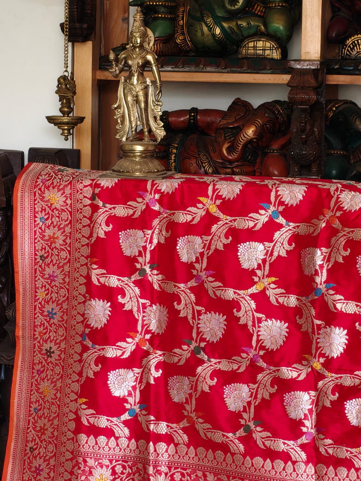 Pure Mulberry silk with pure zari completely hand woven with interlocking zari work