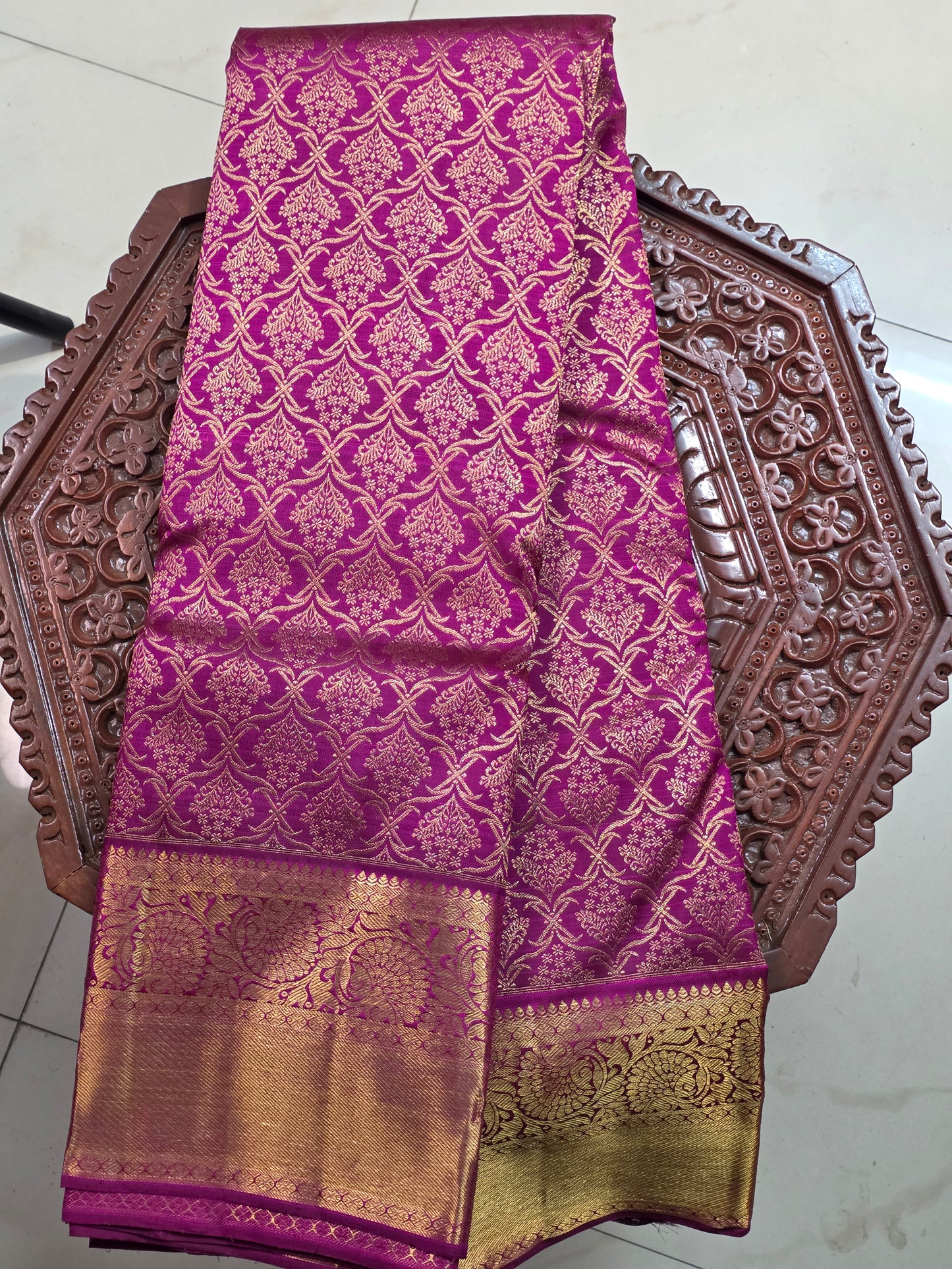 Pink pure silk saree with heavy zari work for special occasions