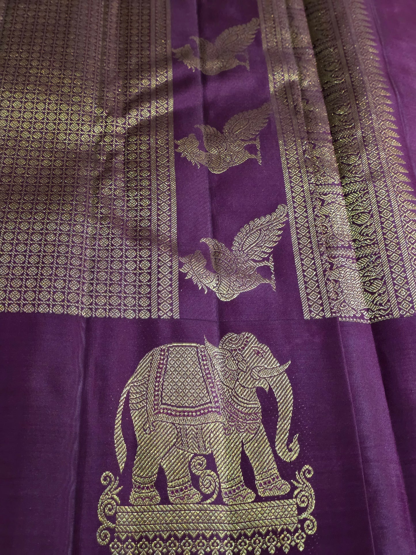 Pure Mulberry silk saree maroon colour with pure zari completely hand woven, rich border and pallu