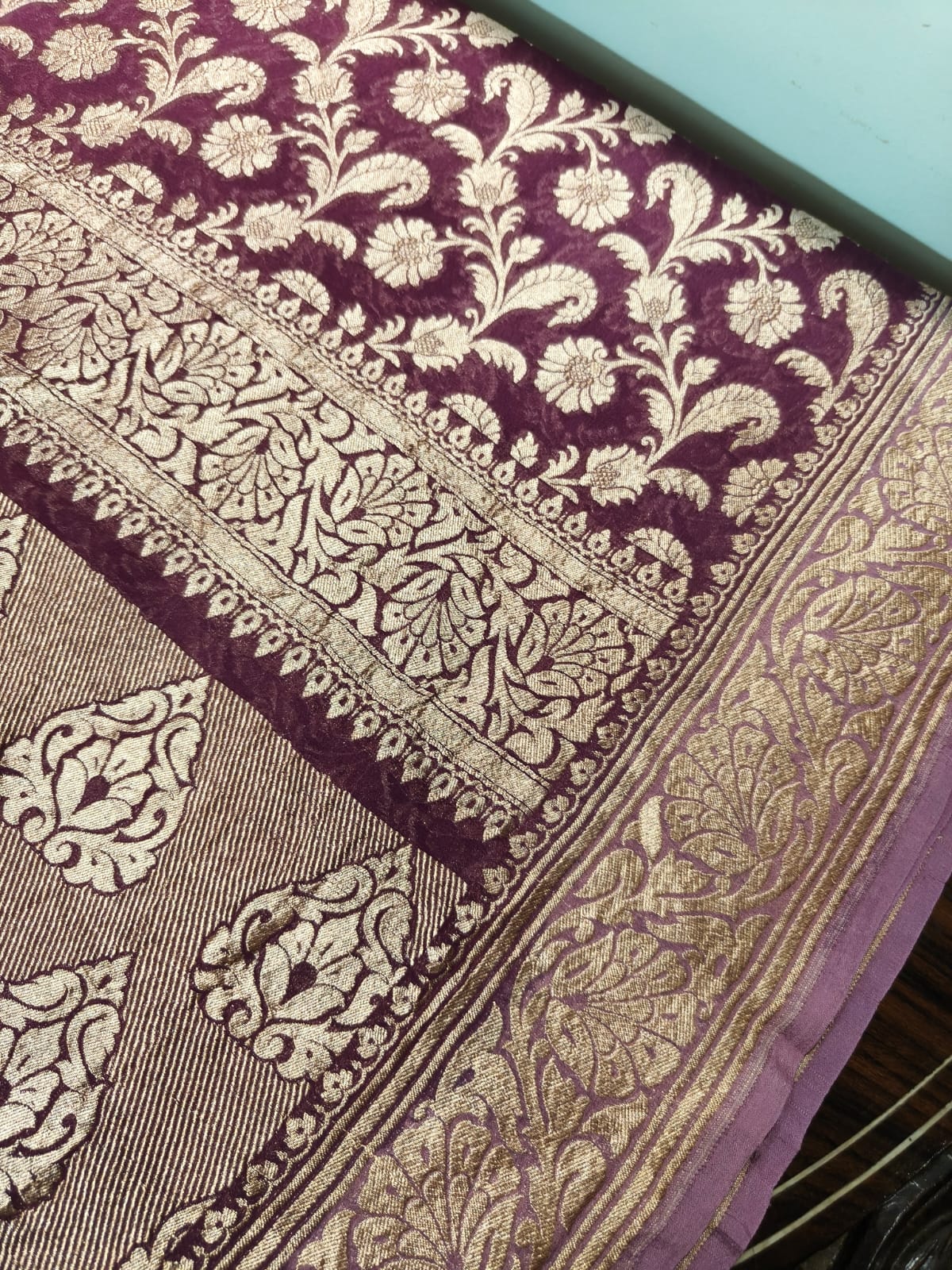 Pure silk wine colour saree in sheer and breathable silk completely hand weaved and pure zari