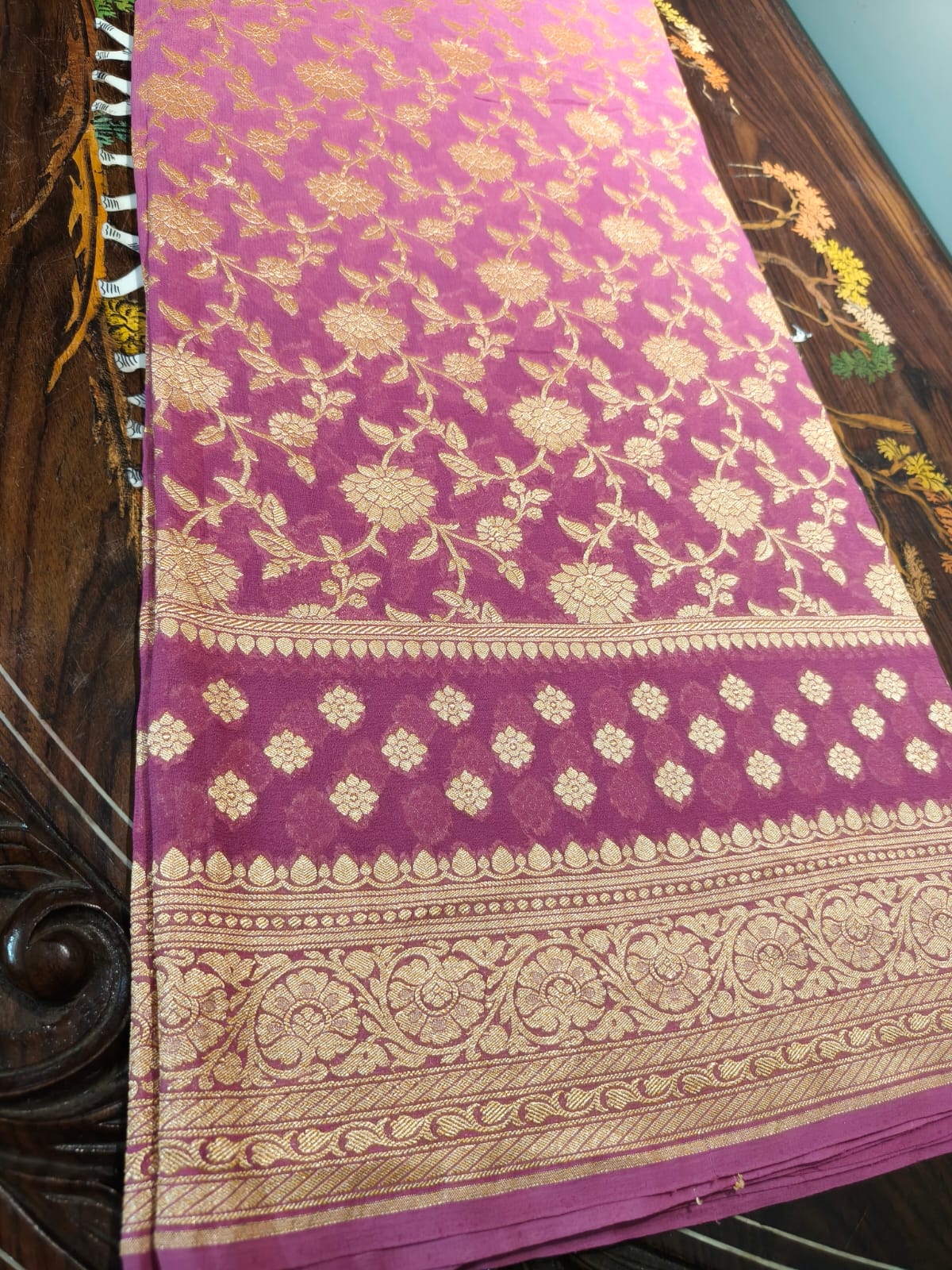 Pure 100% mulberry silk saree in light pink color completely hand woven in pure zari