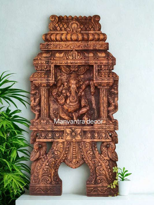 Wooden hand carved kavadi panel in teak wood