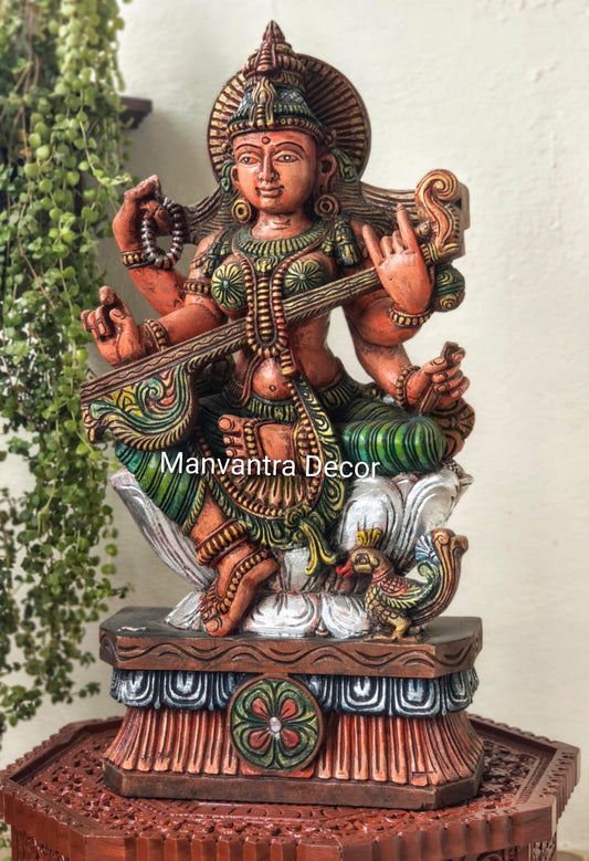 Goddess Saraswati idol hand carved