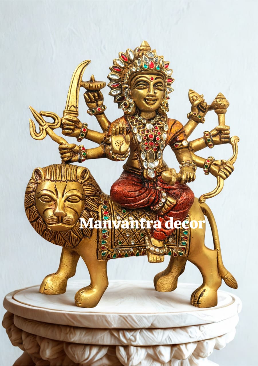 Durga idol , pure brass with special stone work